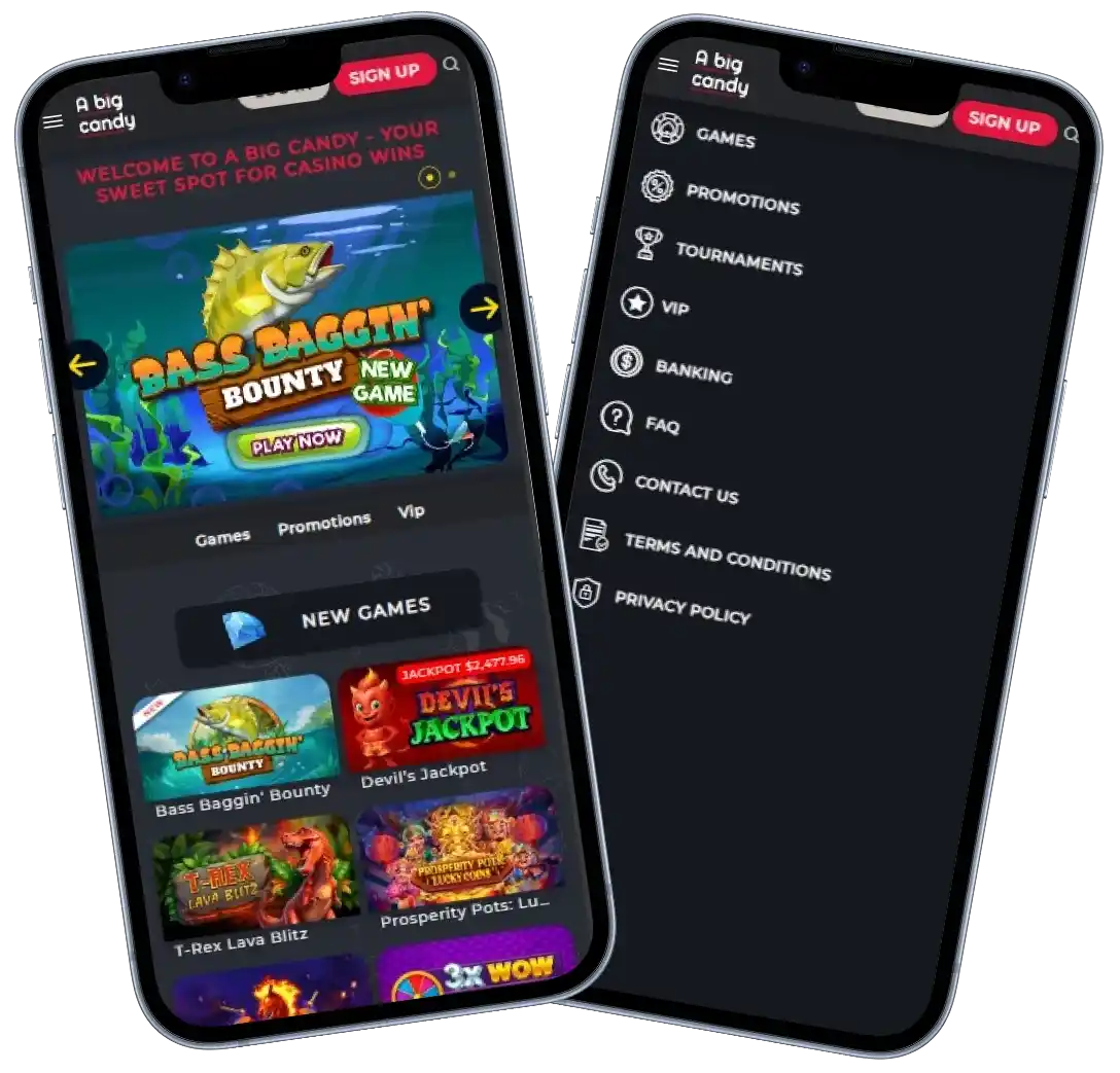 A Big Candy Casino mobile app screens